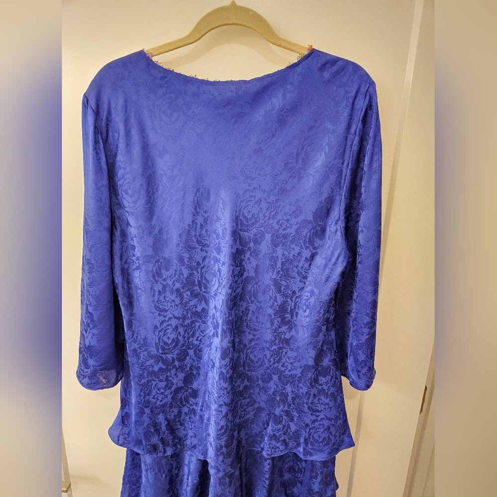 NWT - Silk "Della Reese" Combo Maxi to Knee Length Navy Blue Dress - Size 16W - Picture 12 of 12